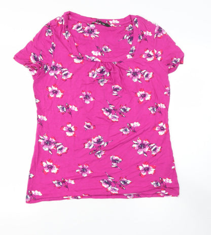 BONMARCHE Womens Pink Floral Viscose Basic Blouse Size 12 Square Neck