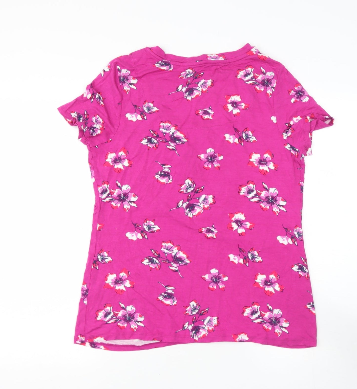 BONMARCHE Womens Pink Floral Viscose Basic Blouse Size 12 Square Neck