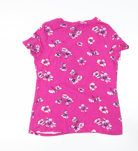BONMARCHE Womens Pink Floral Viscose Basic Blouse Size 12 Square Neck