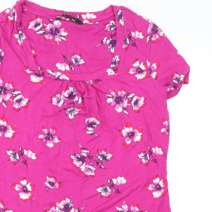 BONMARCHE Womens Pink Floral Viscose Basic Blouse Size 12 Square Neck