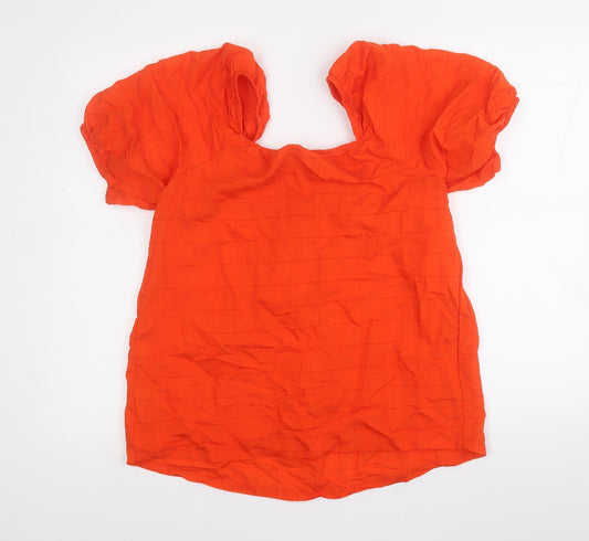 F&F Womens Orange  Viscose Basic Blouse Size 10 Square Neck