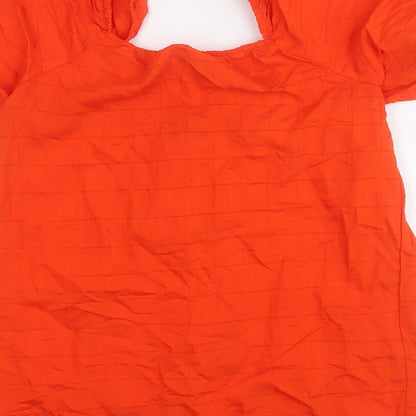 F&F Womens Orange  Viscose Basic Blouse Size 10 Square Neck