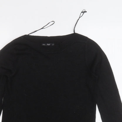 F&F Womens Black Roll Neck  Acrylic Pullover Jumper Size 6