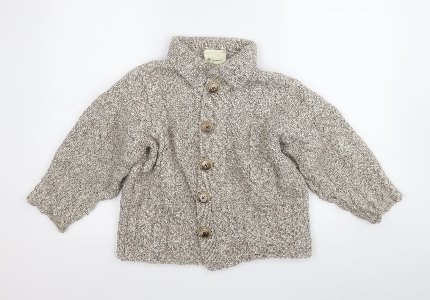 Emeralo Design  Womens Beige Collared  Acrylic Cardigan Jumper Size M