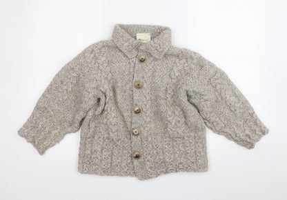 Emeralo Design  Womens Beige Collared  Acrylic Cardigan Jumper Size M