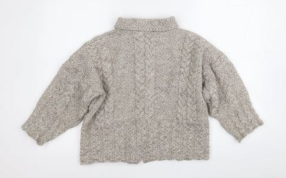 Emeralo Design  Womens Beige Collared  Acrylic Cardigan Jumper Size M