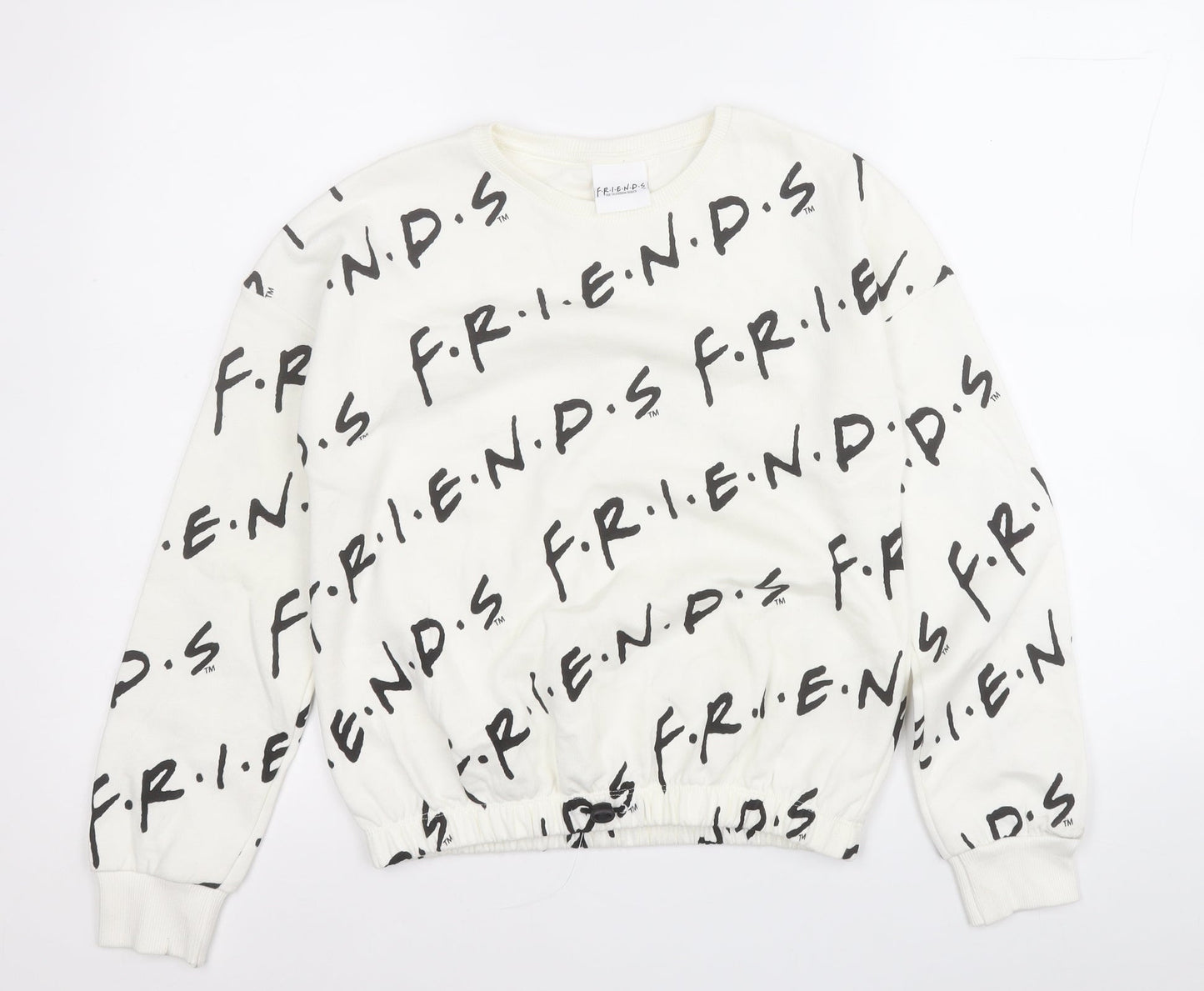 Preworn Girls White Geometric Cotton Pullover Sweatshirt Size 11-12 Years   - Friends