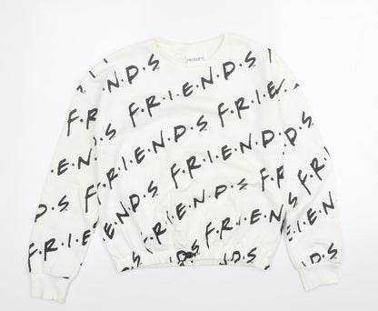 Preworn Girls White Geometric Cotton Pullover Sweatshirt Size 11-12 Years   - Friends