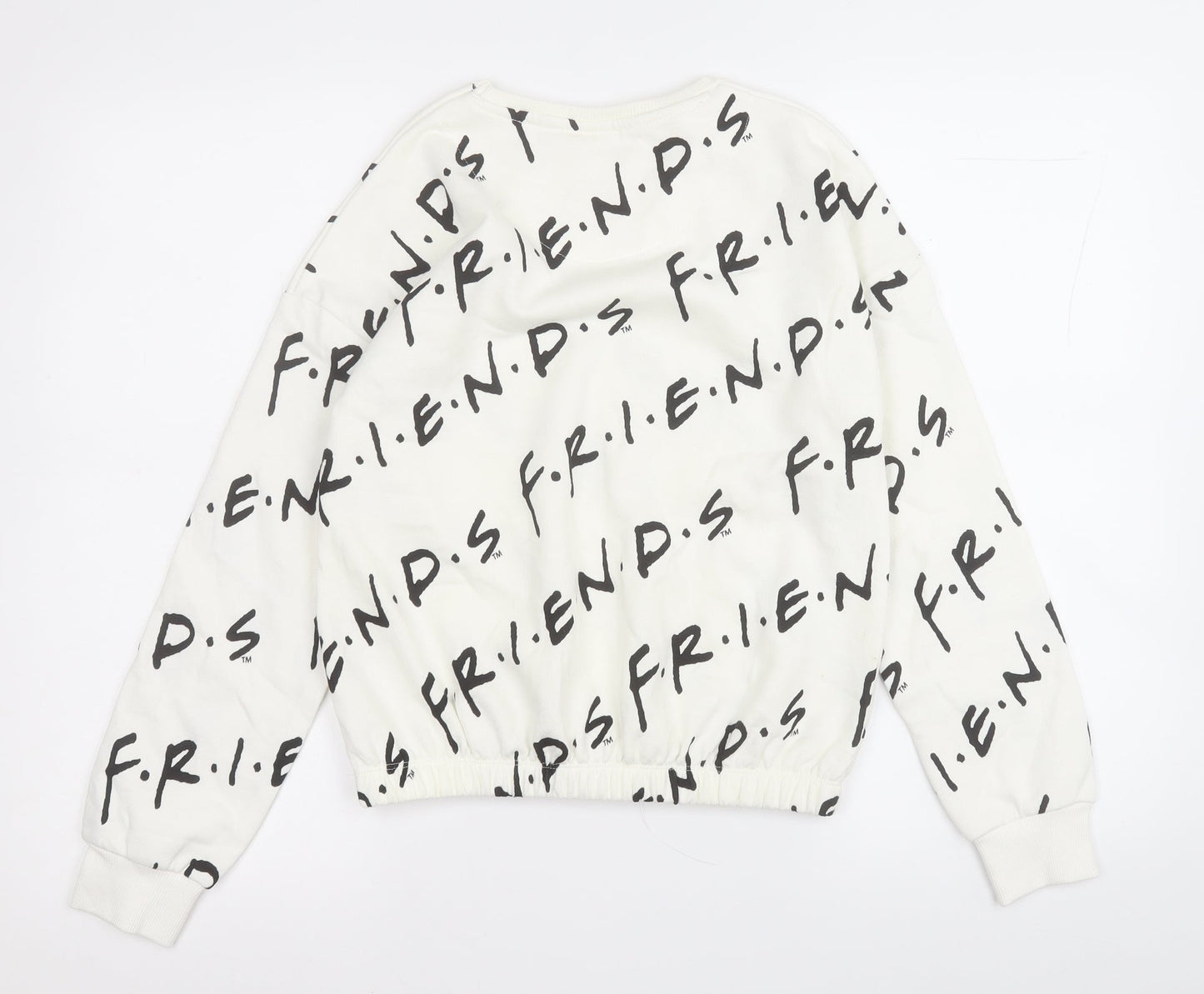 Preworn Girls White Geometric Cotton Pullover Sweatshirt Size 11-12 Years   - Friends