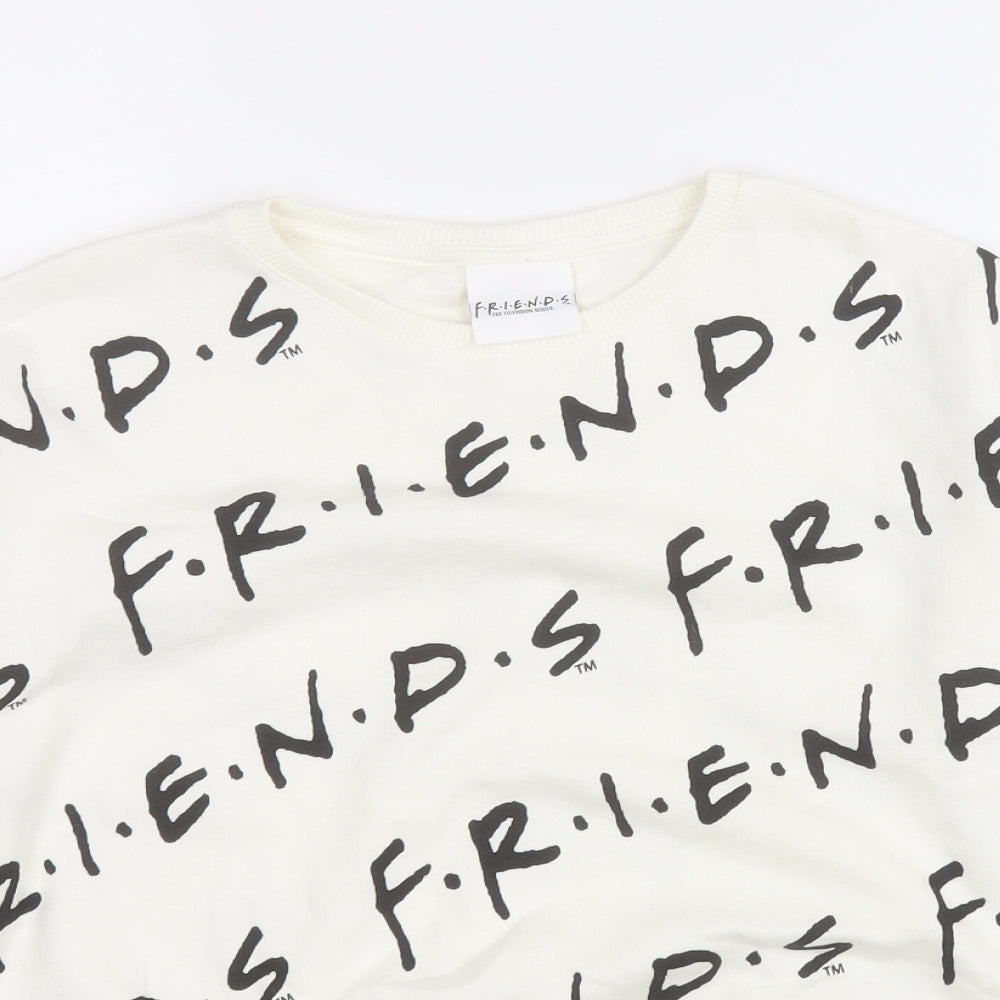 Preworn Girls White Geometric Cotton Pullover Sweatshirt Size 11-12 Years   - Friends