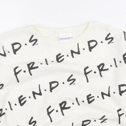 Preworn Girls White Geometric Cotton Pullover Sweatshirt Size 11-12 Years   - Friends