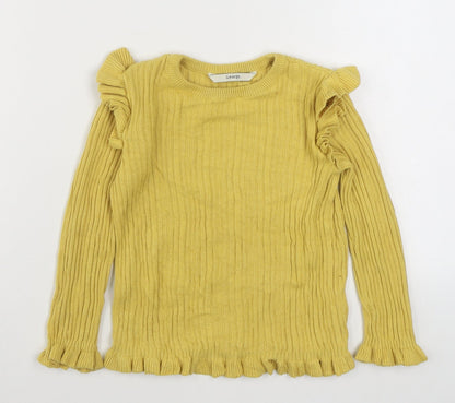 George Girls Yellow  100% Cotton Basic T-Shirt Size 5-6 Years High Neck Pullover