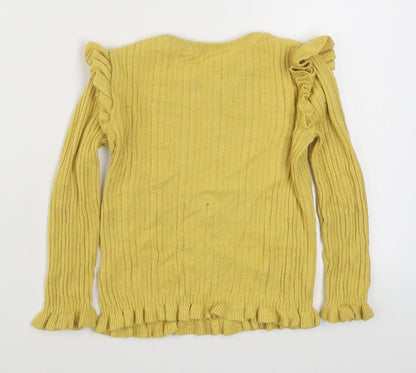 George Girls Yellow  100% Cotton Basic T-Shirt Size 5-6 Years High Neck Pullover