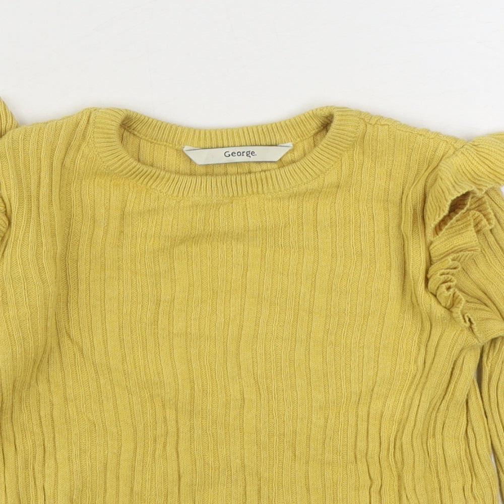 George Girls Yellow  100% Cotton Basic T-Shirt Size 5-6 Years High Neck Pullover