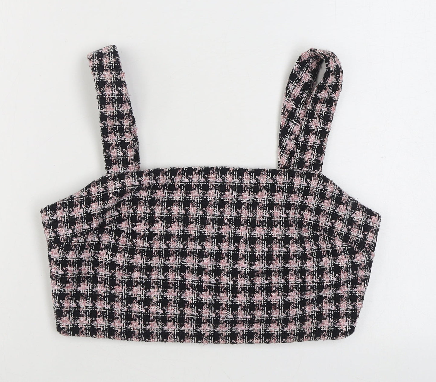 Primark Womens Pink Houndstooth Polyester Cropped Tank Size 12 Square Neck