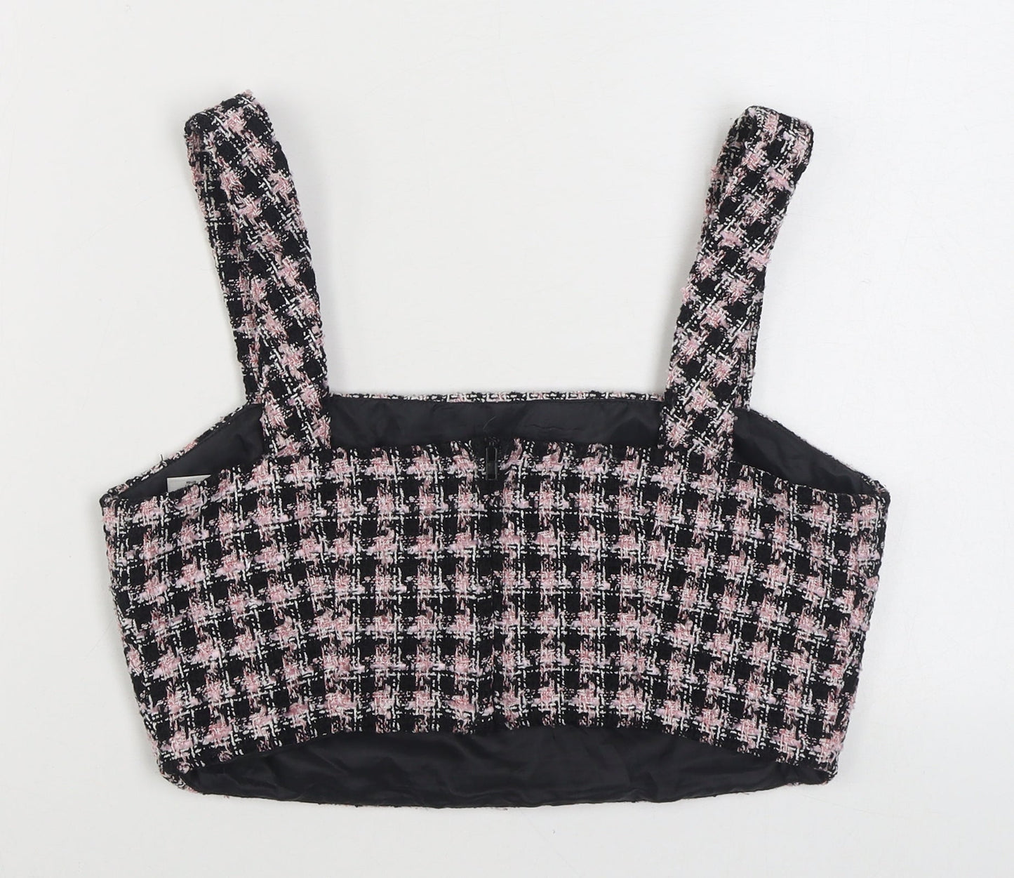 Primark Womens Pink Houndstooth Polyester Cropped Tank Size 12 Square Neck