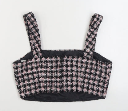 Primark Womens Pink Houndstooth Polyester Cropped Tank Size 12 Square Neck