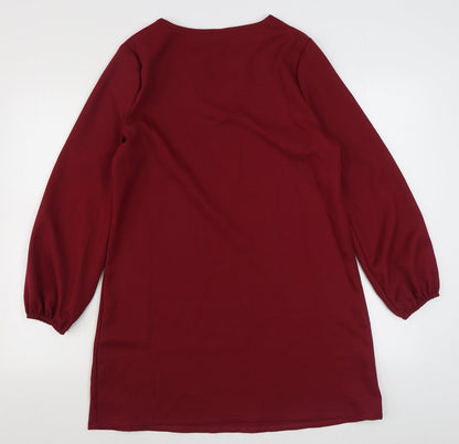 SheIn Womens Red  Polyester A-Line  Size M  V-Neck Pullover