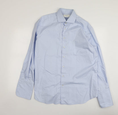Profuomo Mens Blue  Cotton  Button-Up Size 45 Collared