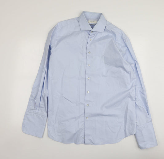 Profuomo Mens Blue  Cotton  Button-Up Size 45 Collared