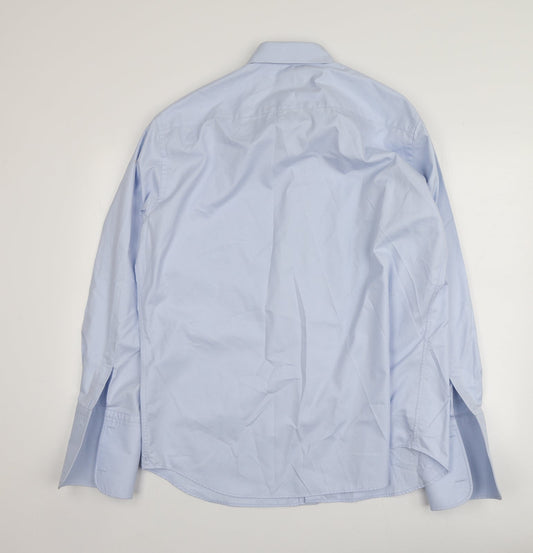 Profuomo Mens Blue  Cotton  Button-Up Size 45 Collared