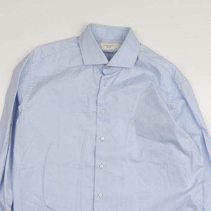 Profuomo Mens Blue  Cotton  Button-Up Size 45 Collared