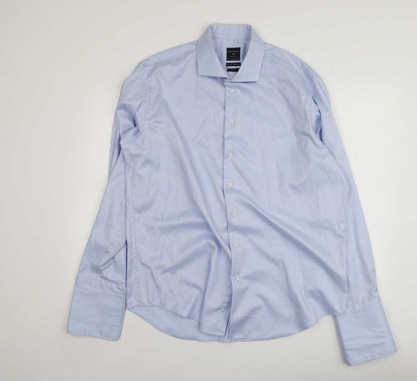 Profuomo Mens Blue  Cotton  Button-Up Size 45 Collared