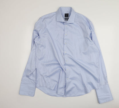 Profuomo Mens Blue  Cotton  Button-Up Size 45 Collared