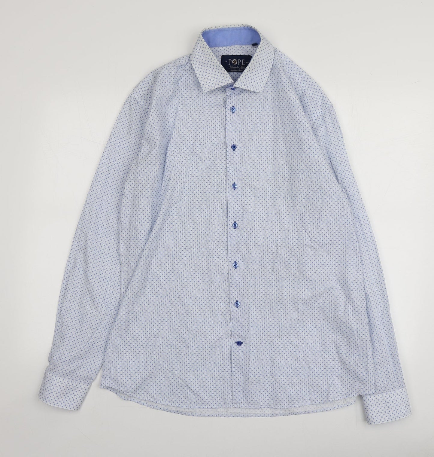 Mens UK Size XL Pope Blue  Button-Up Long Sleeve Casual Shirt