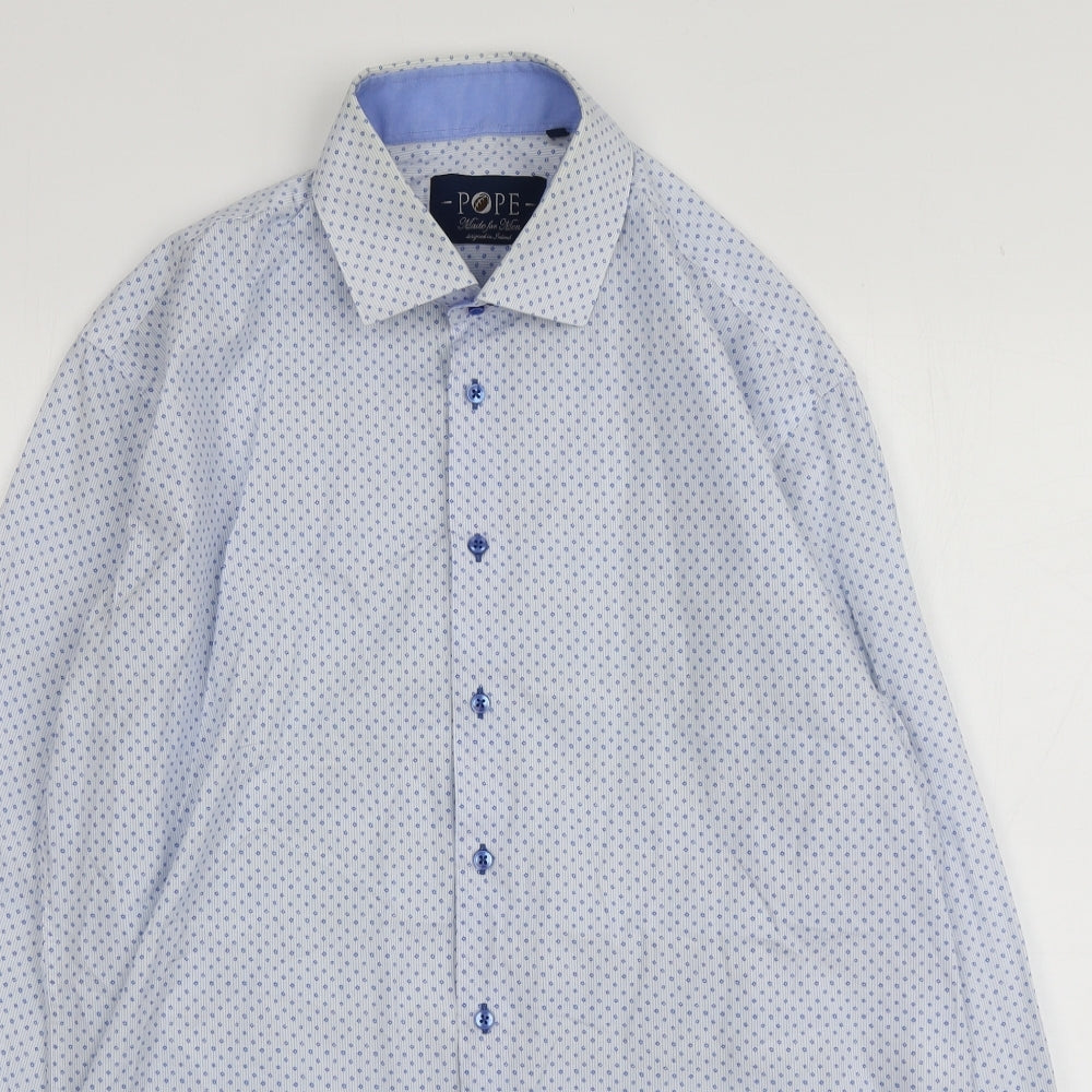 Mens UK Size XL Pope Blue  Button-Up Long Sleeve Casual Shirt