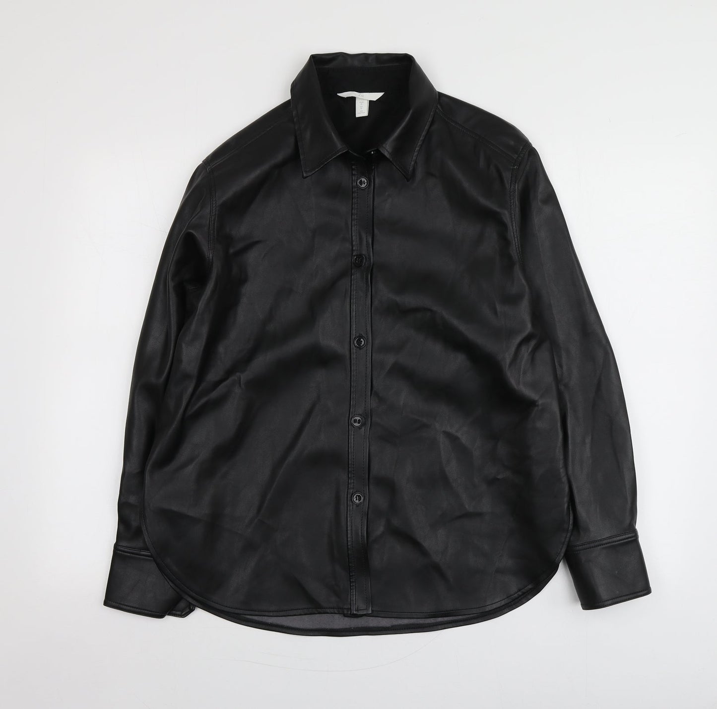 Womens UK Size M H&M Black Basic Button-Up