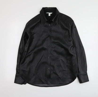 Womens UK Size M H&M Black Basic Button-Up