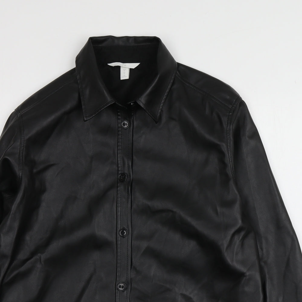Womens UK Size M H&M Black Basic Button-Up