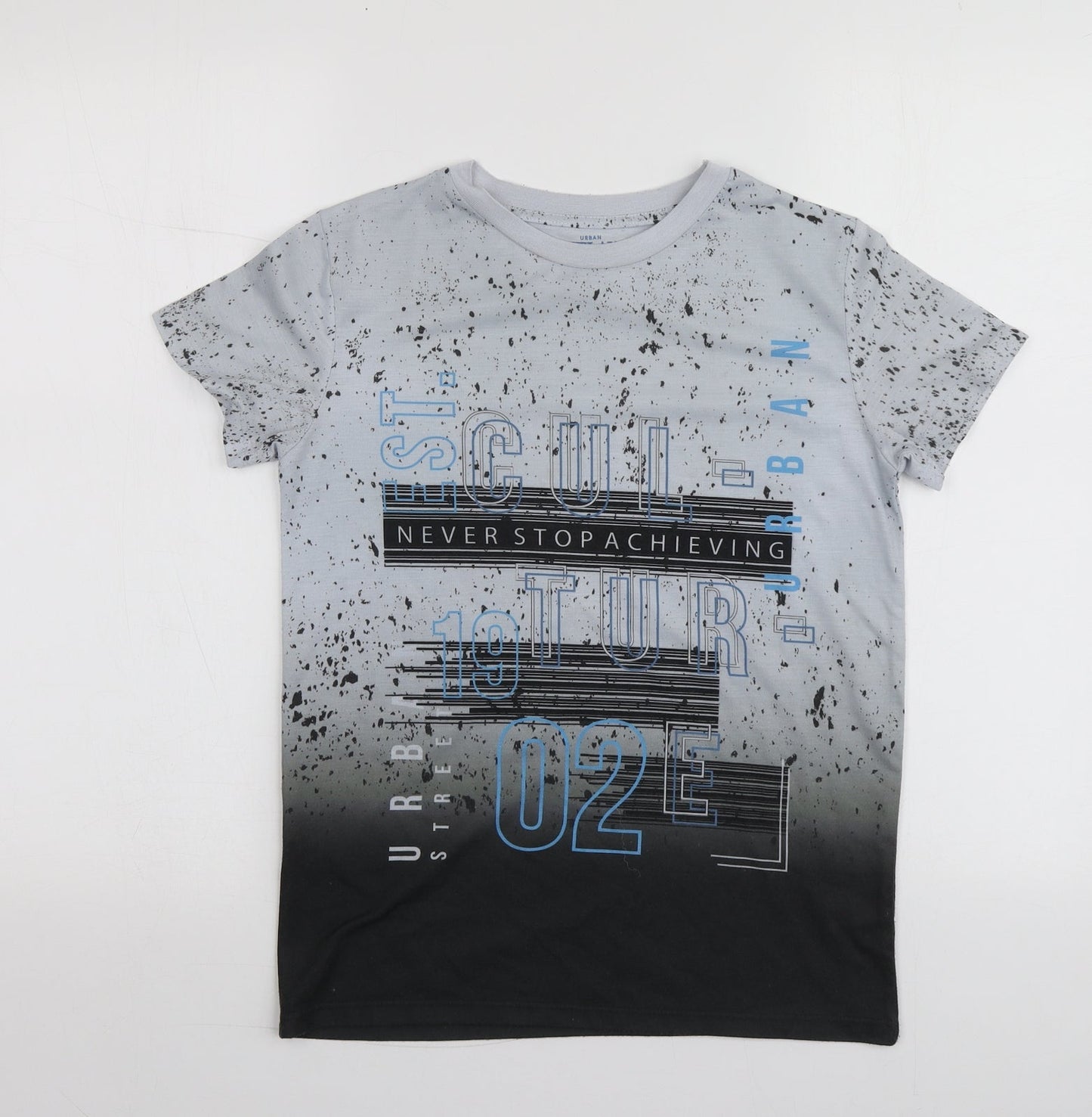 Urban Utlaws Boys Grey Geometric Polyester Basic T-Shirt Size 11-12 Years Round Neck