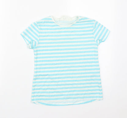 H&M Girls Multicoloured Striped Cotton Basic T-Shirt Size 8 Years Round Neck
