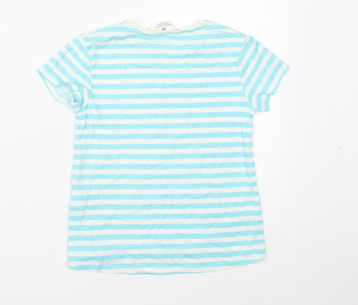 H&M Girls Multicoloured Striped Cotton Basic T-Shirt Size 8 Years Round Neck