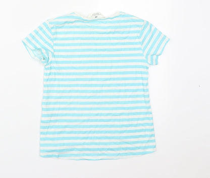 H&M Girls Multicoloured Striped Cotton Basic T-Shirt Size 8 Years Round Neck