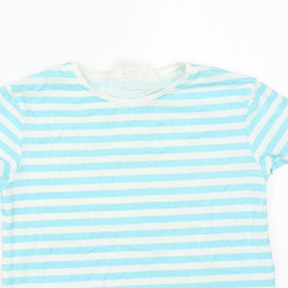 H&M Girls Multicoloured Striped Cotton Basic T-Shirt Size 8 Years Round Neck