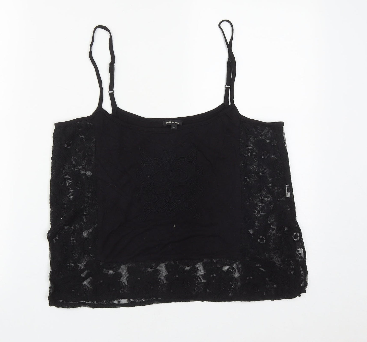 Womens UK Size 10 River Island Black Cropped Tank
