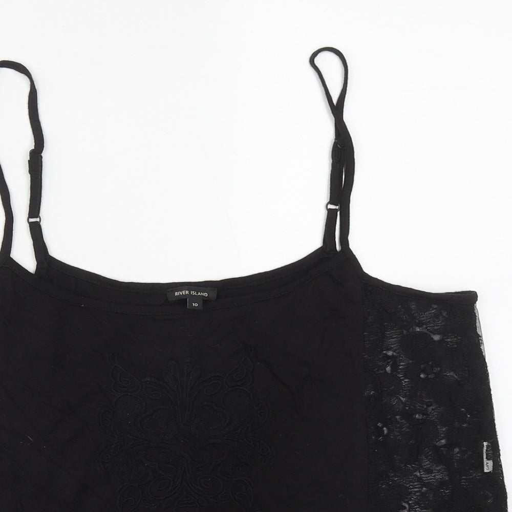 Womens UK Size 10 River Island Black Cropped Tank