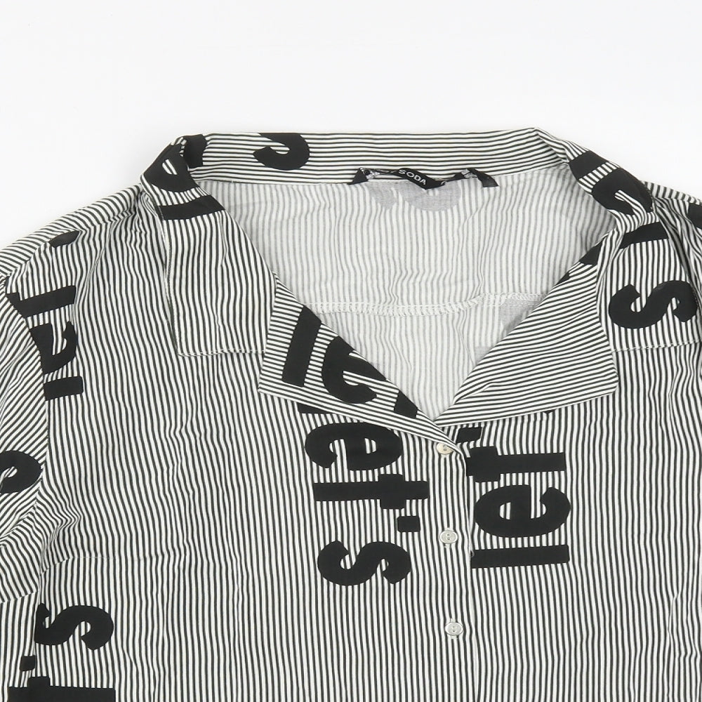 Sassy Soda Womens Multicoloured Striped Polyester Basic Button-Up Size L Collared