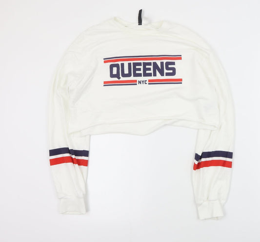 H&M Womens White  Cotton Pullover Sweatshirt Size S  Pullover - Cropped