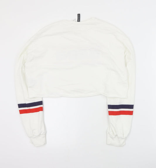 H&M Womens White  Cotton Pullover Sweatshirt Size S  Pullover - Cropped