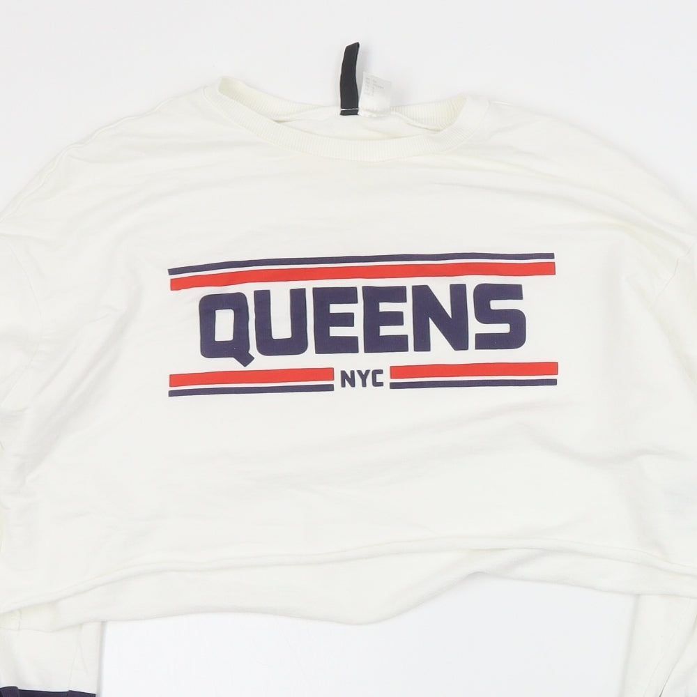 H&M Womens White  Cotton Pullover Sweatshirt Size S  Pullover - Cropped