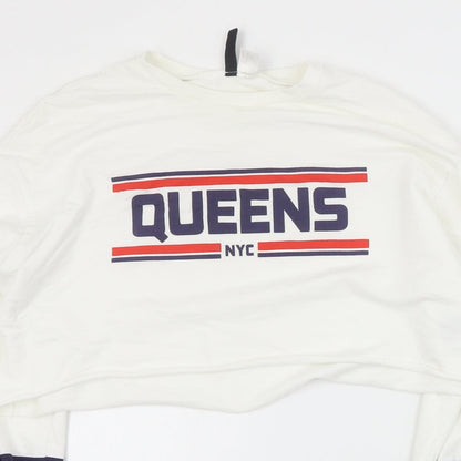 H&M Womens White  Cotton Pullover Sweatshirt Size S  Pullover - Cropped
