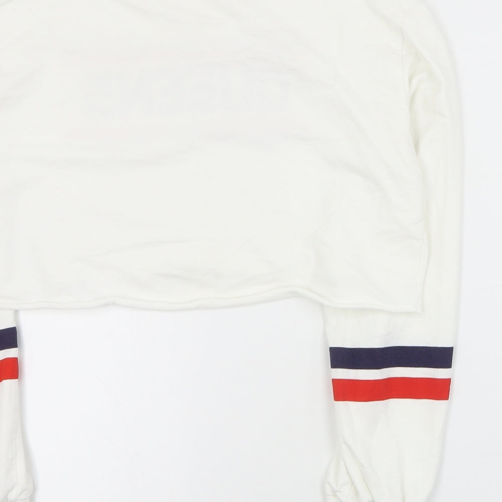 H&M Womens White  Cotton Pullover Sweatshirt Size S  Pullover - Cropped