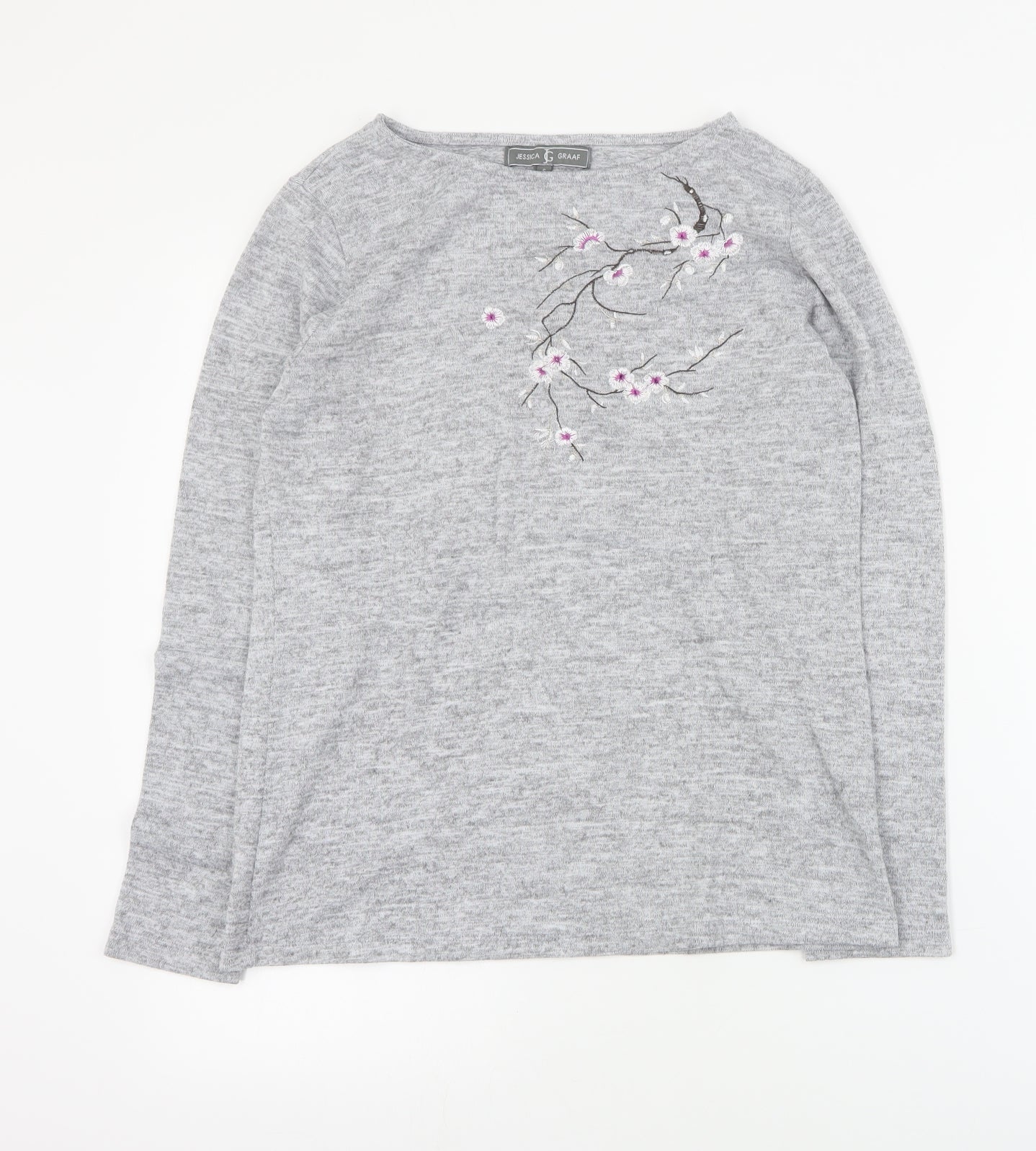 Jessica Graff Womens Grey Round Neck  Acrylic Pullover Jumper Size S