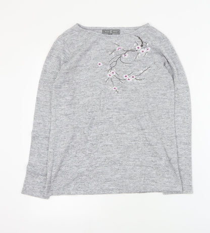 Jessica Graff Womens Grey Round Neck  Acrylic Pullover Jumper Size S
