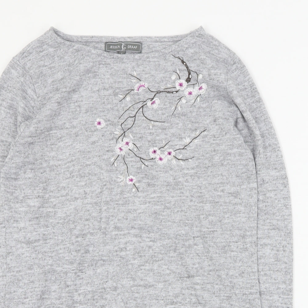 Jessica Graff Womens Grey Round Neck  Acrylic Pullover Jumper Size S
