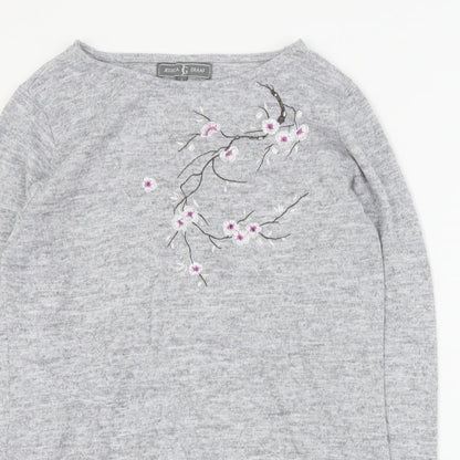 Jessica Graff Womens Grey Round Neck  Acrylic Pullover Jumper Size S